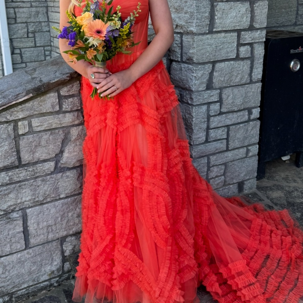 Elegant Orange Maxi Dress with Sheer Corset Bodice - Picture 10 of 10